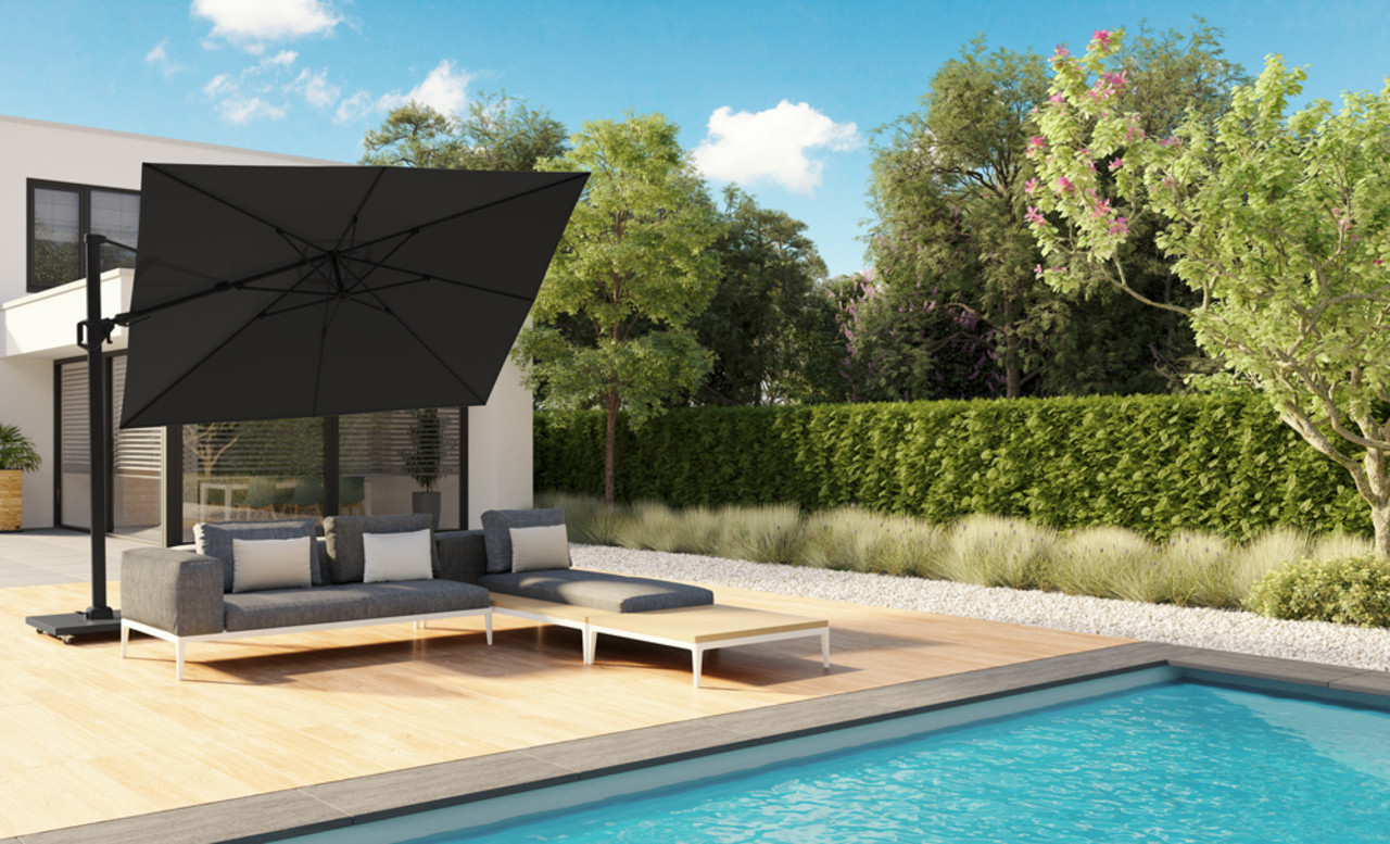 Platinum Challenger T2 premium zweefparasol 300x300 cm matt black mast jet black Platinum Challenger T2 premium zweefparasol 300x300 cm matt black mast jet black