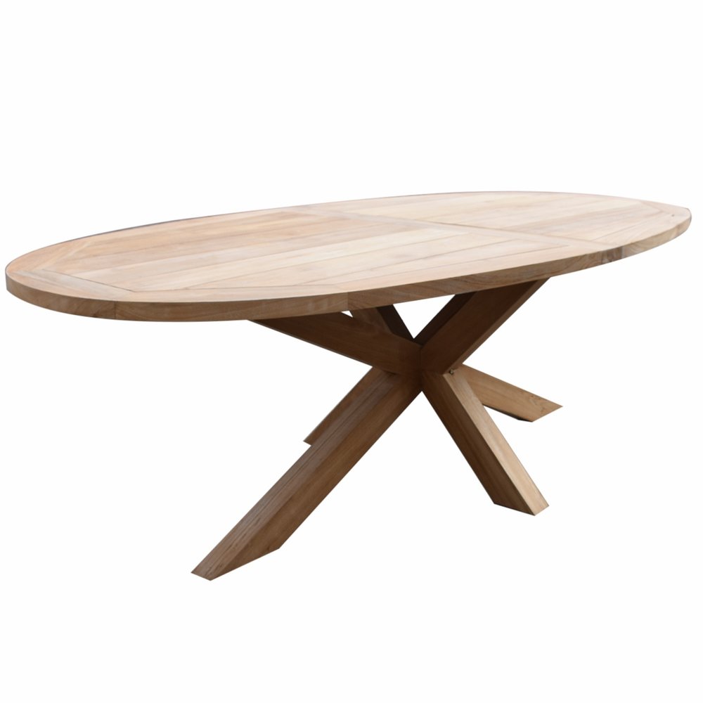 AVH-Collectie Ellips dining tuintafel 240x120xH76 cm met kruispoot teak AVH-Collectie Ellips dining tuintafel 240x120xH76 cm met kruispoot teak