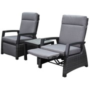 AVH-Collectie Dallas lounge balkonset 3 delig verstelbare rugleuning en voetenbank antraciet