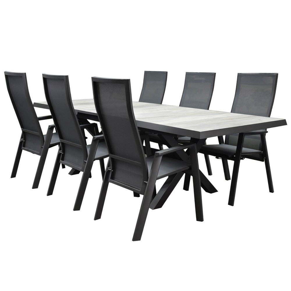 AVH-Collectie Nancy New Delhi dining tuinset uitschuifbaar 204-264x103xH74,5 cm 7 delig verstelbaar AVH-Collectie Nancy New Delhi dining tuinset uitschuifbaar 204-264x103xH74,5 cm 7 delig verstelbaar