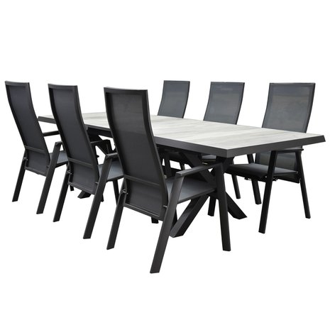 AVH-Collectie Nancy New Delhi dining tuinset uitschuifbaar 204-264x103xH74,5 cm 7 delig verstelbaar AVH-Collectie Nancy New Delhi dining tuinset uitschuifbaar 204-264x103xH74,5 cm 7 delig verstelbaar