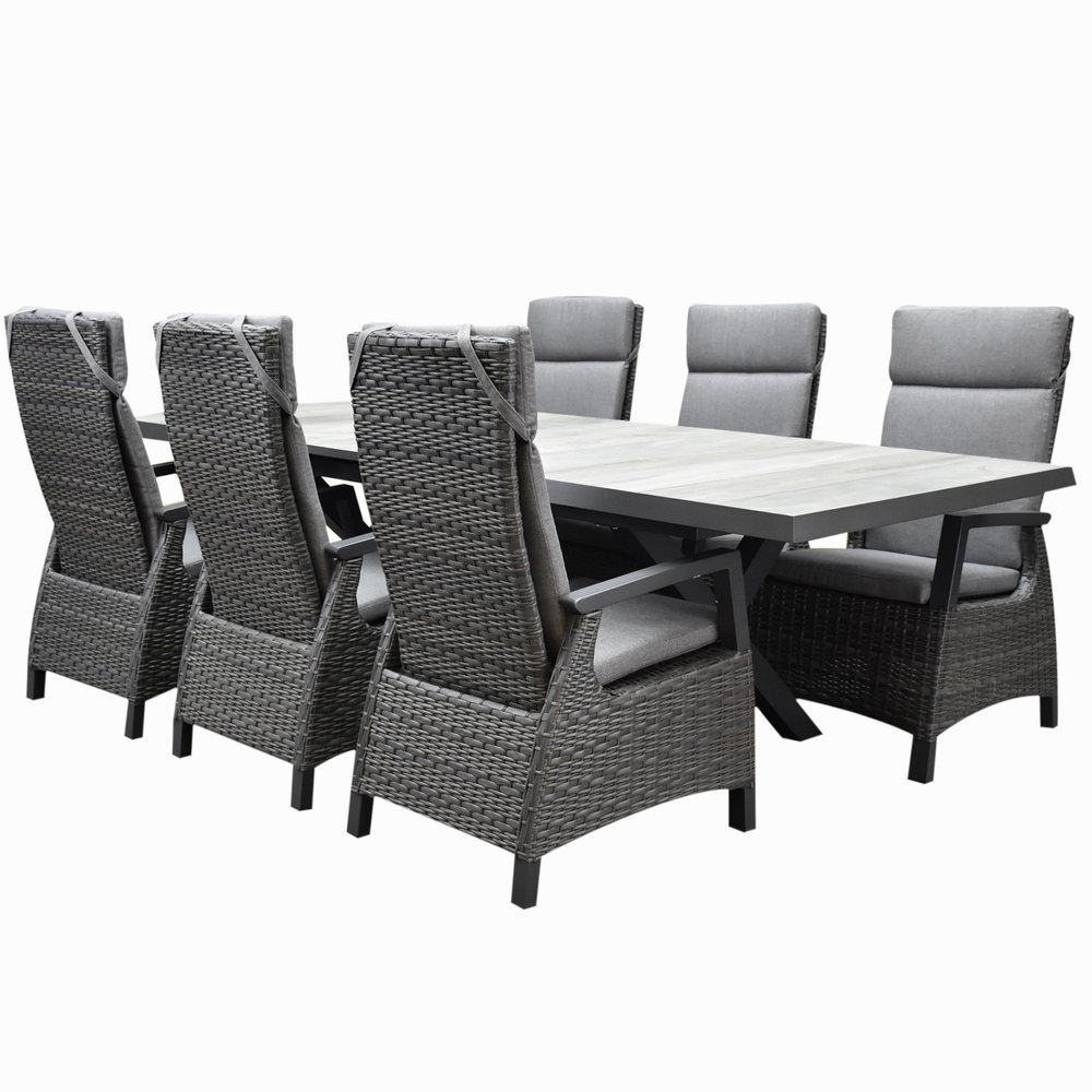 AVH-Collectie Tunis New Delhi dining tuinset uitschuifbaar 204-264x103xH74,5 cm 7 delig verstelbaar AVH-Collectie Tunis New Delhi dining tuinset uitschuifbaar 204-264x103xH74,5 cm 7 delig verstelbaar