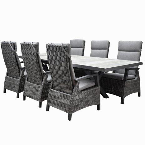 AVH-Collectie Tunis New Delhi dining tuinset uitschuifbaar 204-264x103xH74,5 cm 7 delig verstelbaar AVH-Collectie Tunis New Delhi dining tuinset uitschuifbaar 204-264x103xH74,5 cm 7 delig verstelbaar