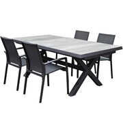 AVH-Collectie Malaga New Delhi dining tuinset uitschuifbaar 204-264x103xH74,5 cm 5 delig aluminium