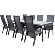 AVH-Collectie Nancy New Delhi dining tuinset uitschuifbaar 204-264x103xH74,5 cm 9 delig verstelbaar