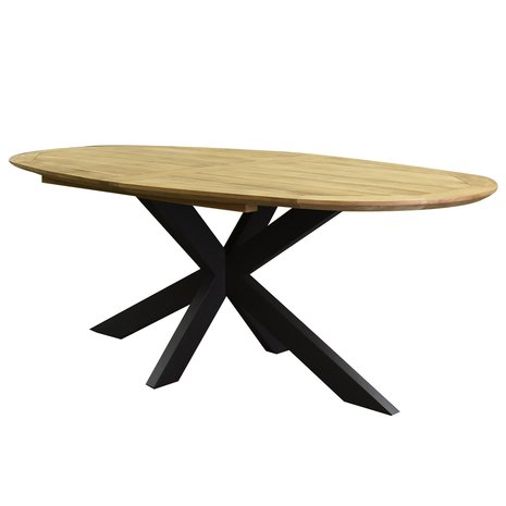 AVH-Collectie Mulia dining tuintafel 220x110xH76 cm ovaal teakhout zwart onderstel AVH-Collectie Mulia dining tuintafel 220x110xH76 cm ovaal teakhout zwart onderstel
