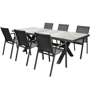 AVH-Collectie New Valley New Delhi dining tuinset 224x103xH74 cm 7 delig kruispoot