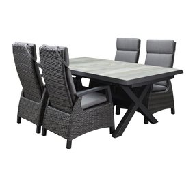 AVH-Collectie Tunis New Delhi dining tuinset uitschuifbaar 204-264x103xH74,5 cm 5 delig verstelbaar AVH-Collectie Tunis New Delhi dining tuinset uitschuifbaar 204-264x103xH74,5 cm 5 delig verstelbaar