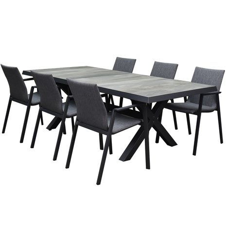 AVH-Collectie Nancy New Delhi dining tuinset 224x103x74,5 cm 7 delig aluminium AVH-Collectie Nancy New Delhi dining tuinset 224x103x74,5 cm 7 delig aluminium