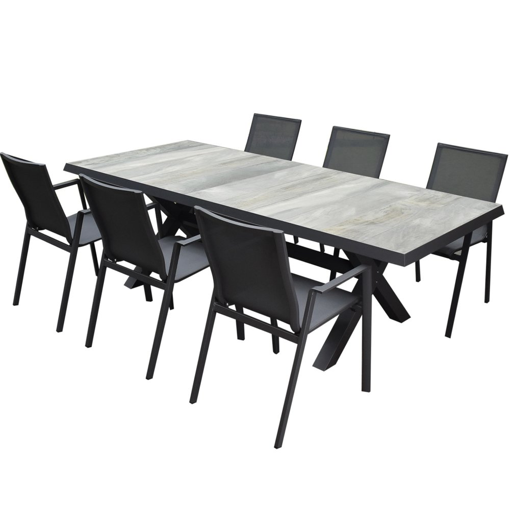 AVH-Collectie New Valley New Delhi dining tuinset 224x103x74,5 cm 7 delig aluminium AVH-Collectie New Valley New Delhi dining tuinset 224x103x74,5 cm 7 delig aluminium