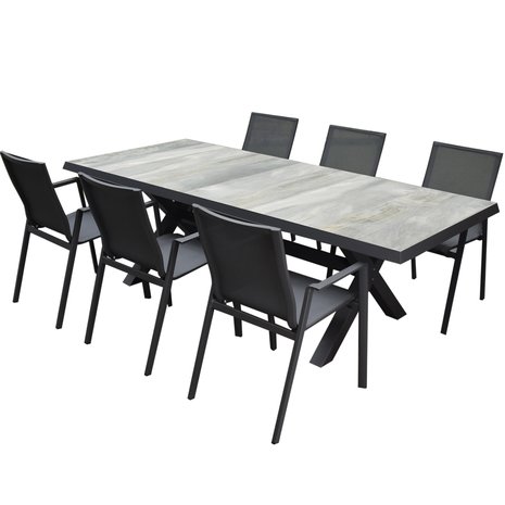AVH-Collectie New Valley New Delhi dining tuinset 224x103x74,5 cm 7 delig aluminium AVH-Collectie New Valley New Delhi dining tuinset 224x103x74,5 cm 7 delig aluminium