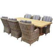 AVH-Collectie Darwin naturel Antigua dining tuintset 250x120xH75 cm teak suntech grey