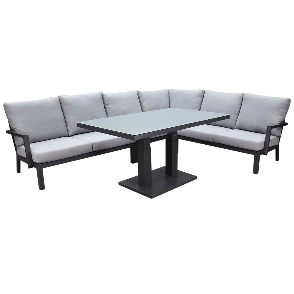 AVH-Collectie New York hoek dining loungeset 5 delig verstelbare tafel 140x85 cm antraciet aluminium