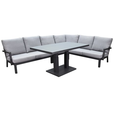 AVH-Collectie New York hoek dining loungeset 5 delig verstelbare tafel 140x85 cm antraciet aluminium