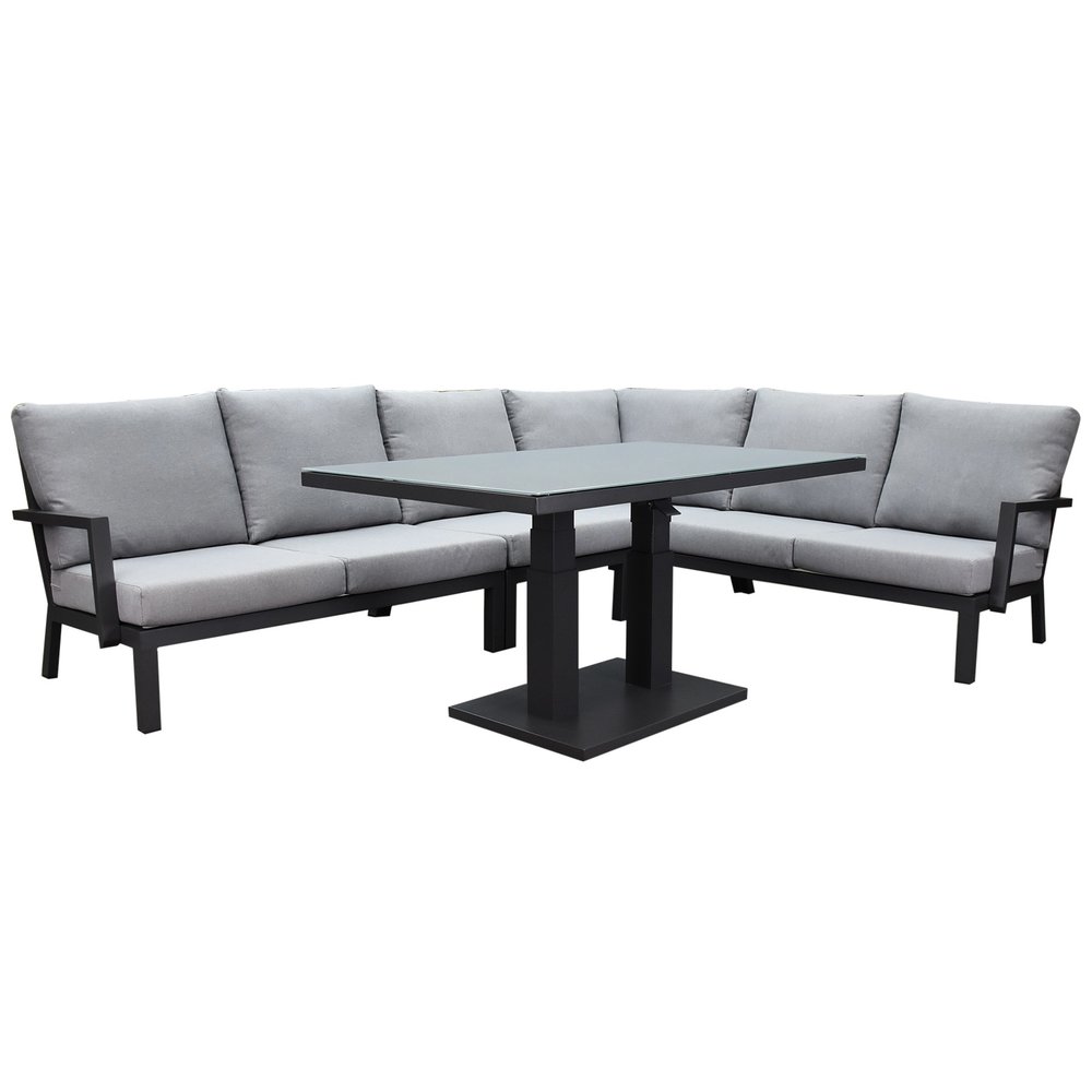AVH-Collectie New York hoek dining loungeset 5 delig verstelbare tafel 140x85 cm antraciet aluminium