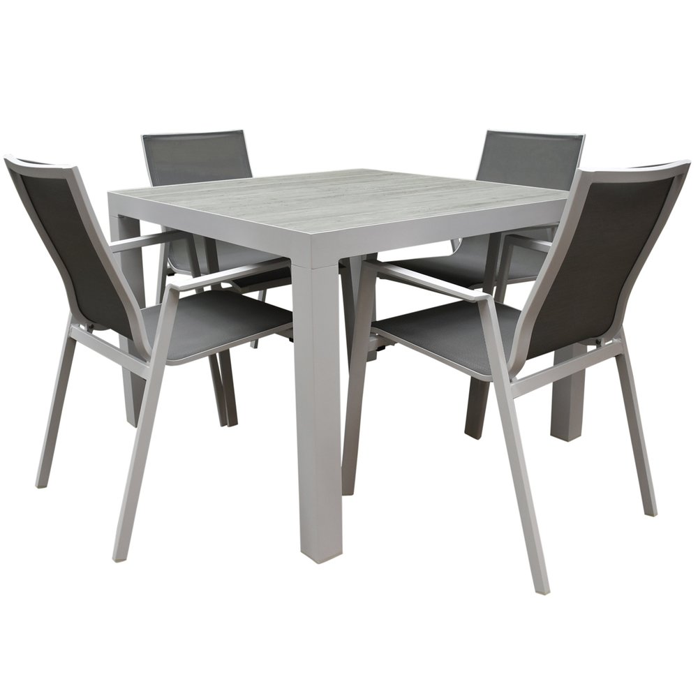 AVH-Collectie New Valley Fresno dining tuinset 100x100xH74 cm 5 delig aluminium wit