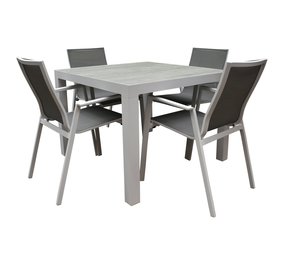 AVH-Collectie New Valley Fresno dining tuinset 100x100xH74 cm 5 delig aluminium wit