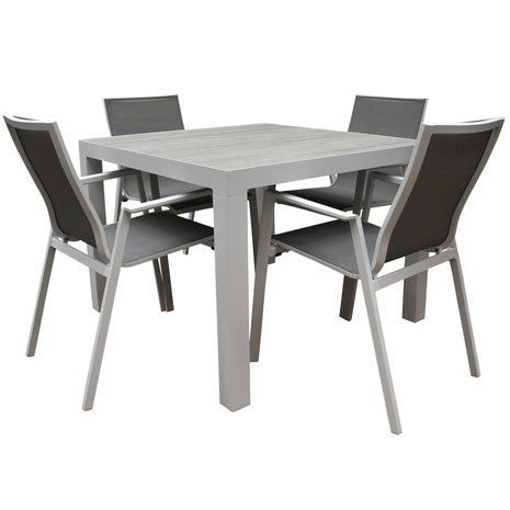 AVH-Collectie New Valley Fresno dining tuinset 100x100xH74 cm 5 delig aluminium wit