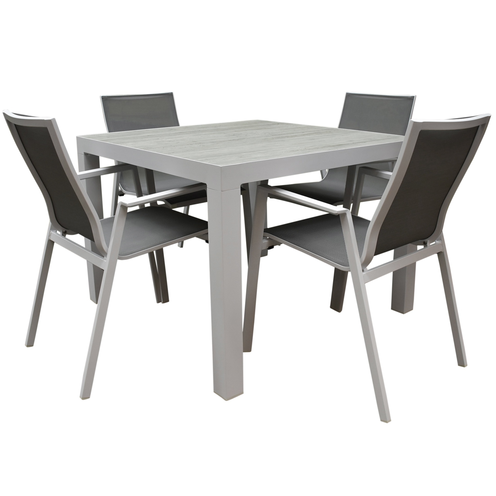AVH-Collectie New Valley Fresno dining tuinset 100x100xH74 cm 5 delig aluminium wit