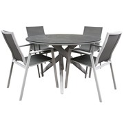 AVH-Collectie New Valley dining tuinset 120x74 cm 5 delig aluminium wit