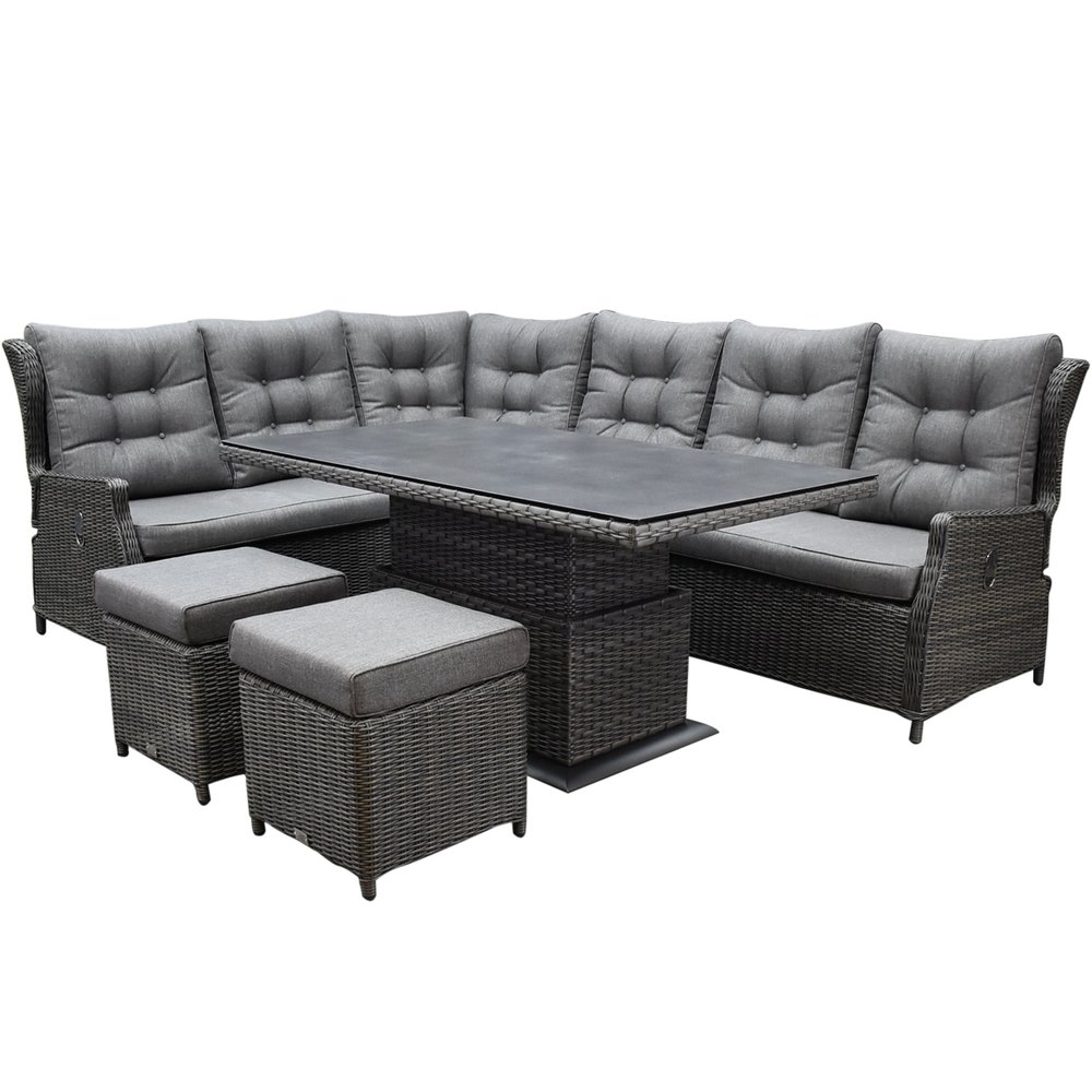 AVH-Collectie Ibiza premium dining verstelbare hoek loungeset 7 delig antraciet met verstelbare tafel AVH-Collectie Ibiza premium dining verstelbare hoek loungeset 7 delig antraciet met verstelbare tafel