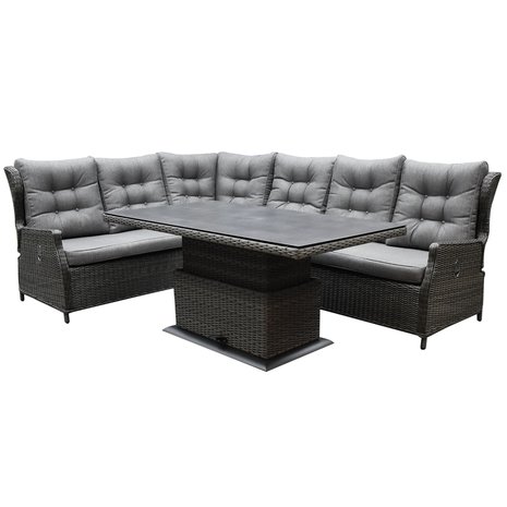 AVH-Collectie Ibiza premium dining verstelbare hoek loungeset 7 delig antraciet met verstelbare tafel AVH-Collectie Ibiza premium dining verstelbare hoek loungeset 7 delig antraciet met verstelbare tafel