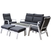 AVH-Collectie Vegas stoel bank loungeset 6 delig verstelbaar aluminium wit