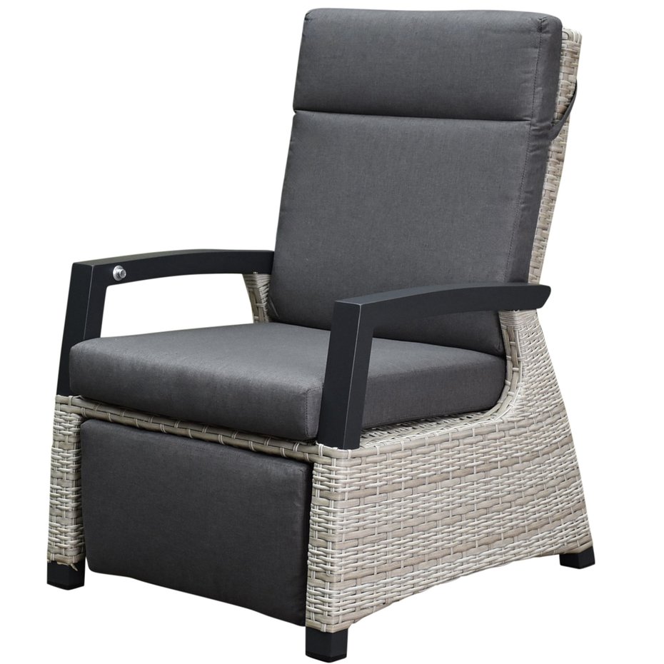 vidaXL Tuinstoel verstelbaar met voetensteun poly rattan beige, tuin stoel, loungestoel tuin, lounge stoel buiten, terrasstoel, loungestoel