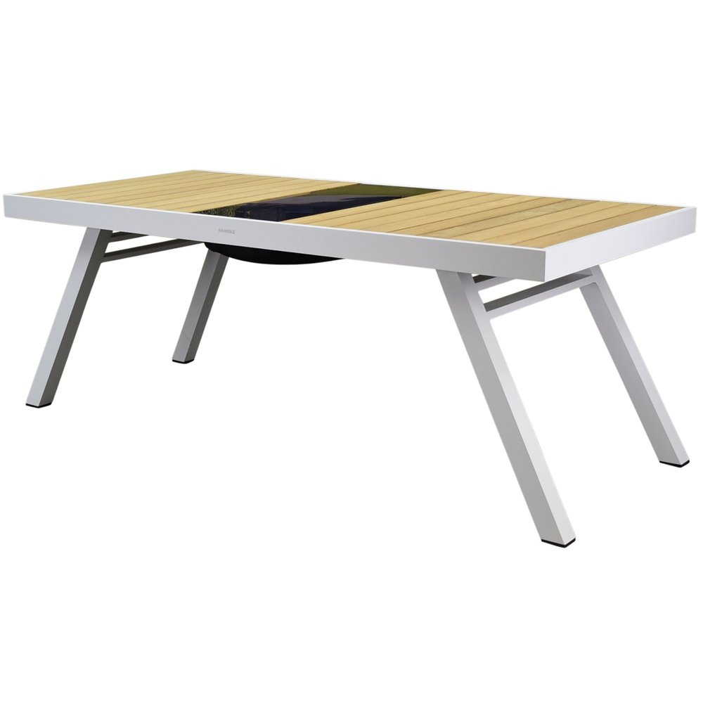 Higold York dining tuintafel 200x90xH75 cm aluminium wit teak - glass top Higold York dining tuintafel 200x90xH75 cm aluminium wit teak - glass top