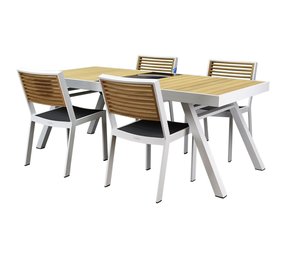 Higold York dining tuinset 200x90xH75 cm 5 delig aluminium wit teak Higold York dining tuinset 200x90xH75 cm 5 delig aluminium wit teak