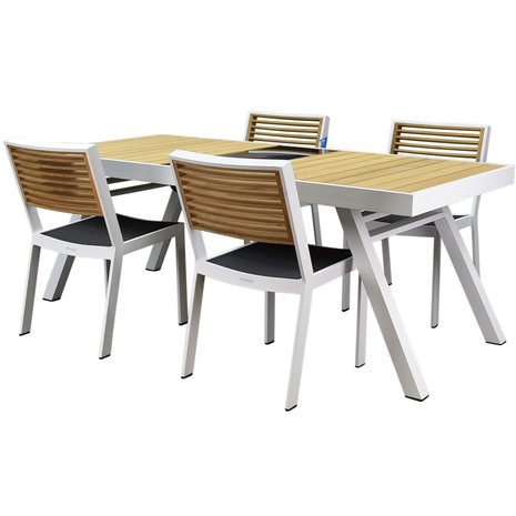 Higold York dining tuinset 200x90xH75 cm 5 delig aluminium wit teak Higold York dining tuinset 200x90xH75 cm 5 delig aluminium wit teak