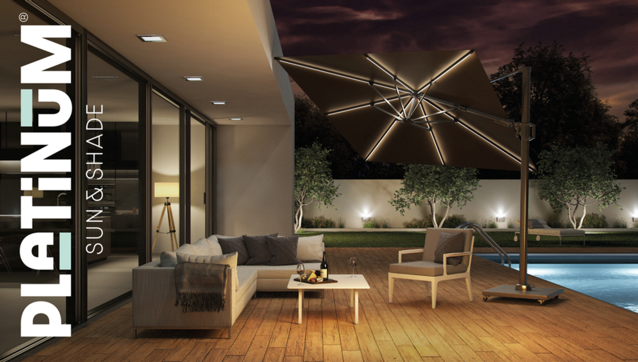 Platinum Challenger T2 glow zweefparasol 300x300 cm taupe Platinum Challenger T2 glow zweefparasol 300x300 cm taupe