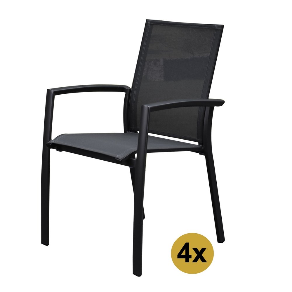 AVH-Collectie Set van 4 Malaga stapelbare tuinstoelen antraciet aluminium textileen AVH-Collectie Set van 4 Malaga stapelbare tuinstoelen antraciet aluminium textileen
