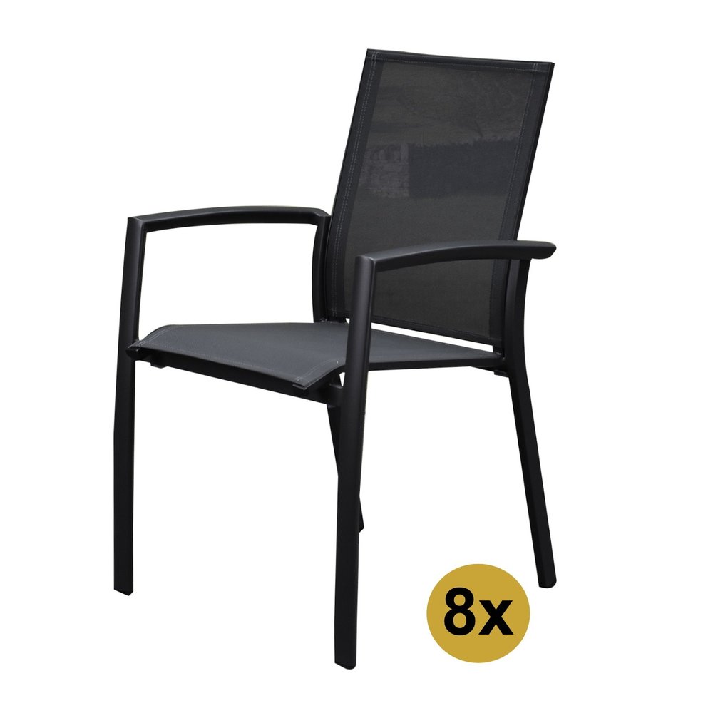 AVH-Collectie Set van 8 Malaga stapelbare tuinstoelen antraciet aluminium textileen AVH-Collectie Set van 8 Malaga stapelbare tuinstoelen antraciet aluminium textileen