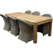 AVH-Collectie Krista Roma dining tuinset 240x100xH75 cm 6 delig rotan teak