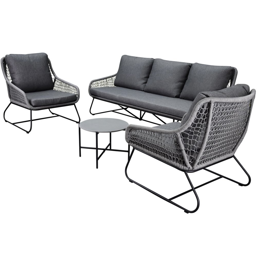 AVH-Collectie Portofino stoel bank loungeset 4 delig antraciet rope AVH-Collectie Portofino stoel bank loungeset 4 delig antraciet rope