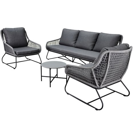 AVH-Collectie Portofino stoel bank loungeset 4 delig antraciet rope AVH-Collectie Portofino stoel bank loungeset 4 delig antraciet rope