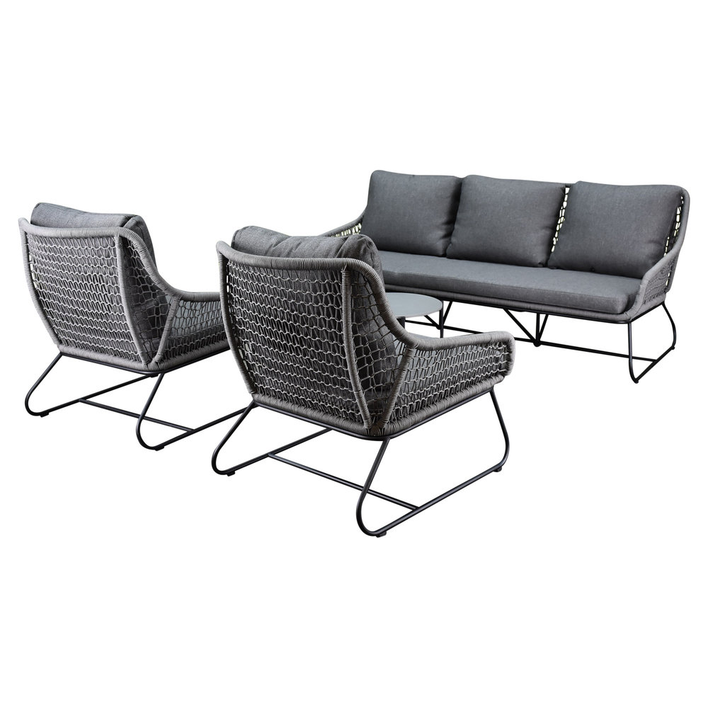 AVH-Collectie Portofino stoel bank loungeset 4 delig antraciet rope AVH-Collectie Portofino stoel bank loungeset 4 delig antraciet rope