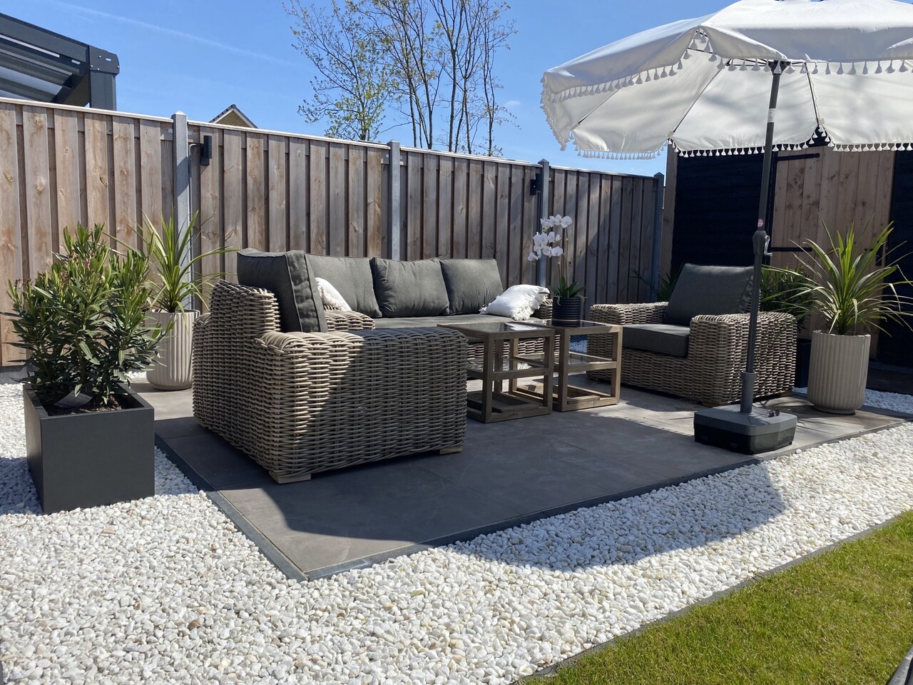 AVH-Collectie Queen stoel bank loungeset 4 delig grijs vlechtwerk