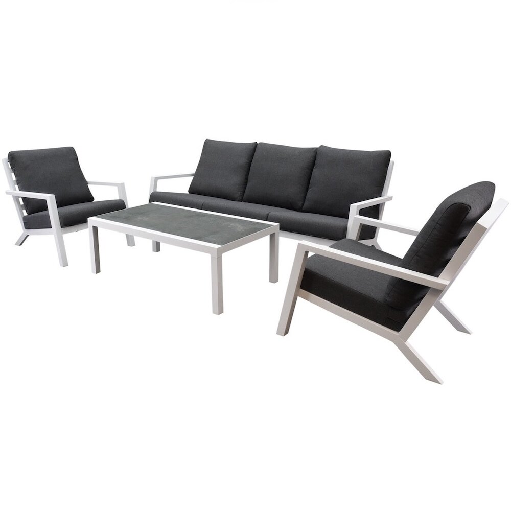 AVH-Collectie Malaga stoel-bank loungeset 4-delig wit aluminium
