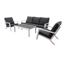 AVH-Collectie Malaga stoel-bank loungeset 4-delig wit aluminium