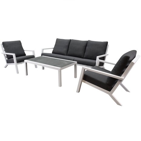 AVH-Collectie Malaga stoel-bank loungeset 4-delig wit aluminium