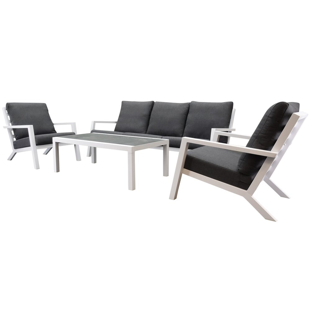 AVH-Collectie Malaga stoel-bank loungeset 4-delig wit aluminium