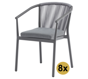 AVH-Collectie Set van 8 Apollo dining tuinstoel rope stapelbaar