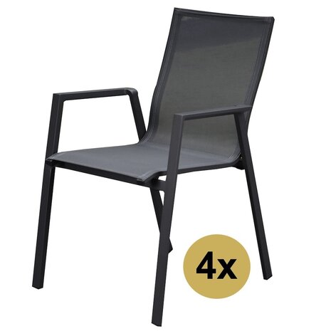 AVH-Collectie Set van 4 New Valley stapelbare tuinstoelen antraciet aluminium AVH-Collectie Set van 4 New Valley stapelbare tuinstoelen antraciet aluminium