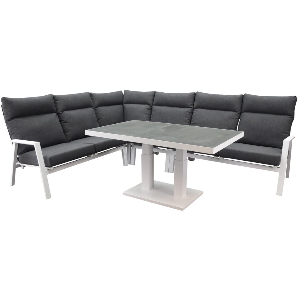 AVH-Collectie Pacific hoek dining loungeset 5 delig aluminium verstelbaar wit