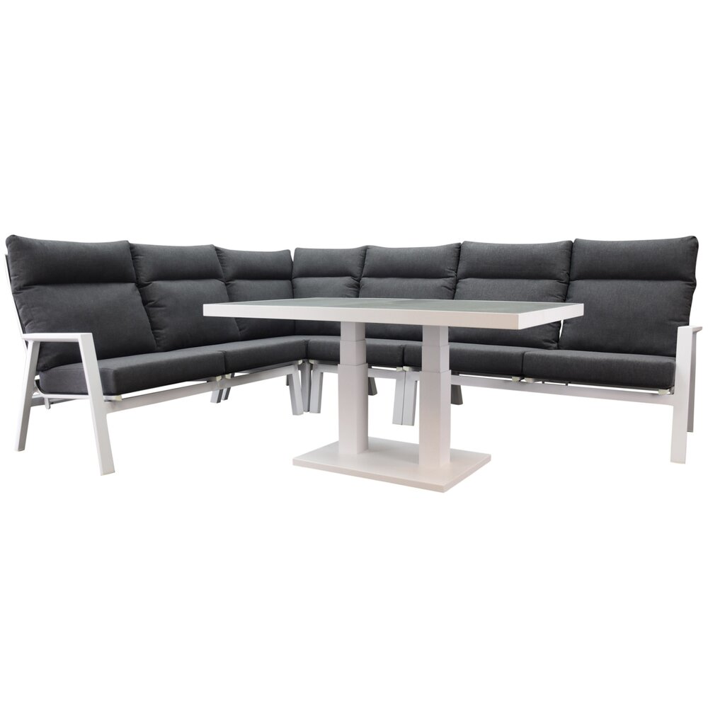 AVH-Collectie Pacific hoek dining loungeset 5 delig aluminium verstelbaar wit
