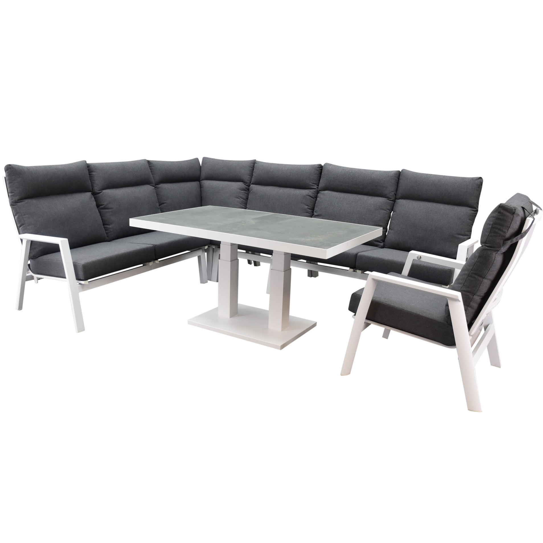 AVH-Collectie Pacific hoek dining loungeset 6 delig aluminium verstelbaar wit