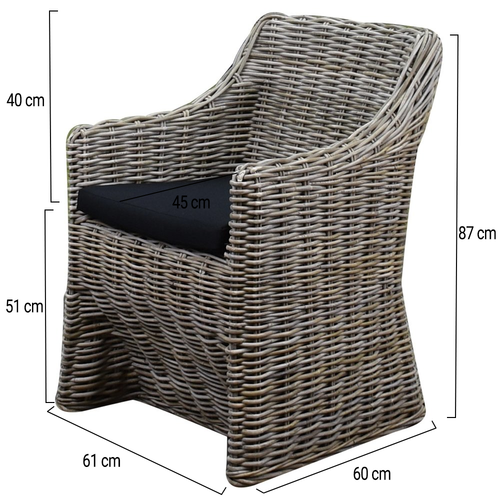 AVH-Collectie Kursi Louise dining tuinstoel naturel rotan - olefin black AVH-Collectie Kursi Louise dining tuinstoel naturel rotan - olefin black