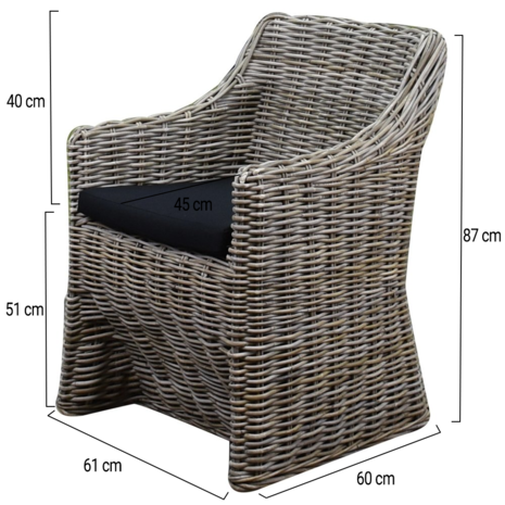 AVH-Collectie Kursi Louise dining tuinstoel naturel rotan - olefin black AVH-Collectie Kursi Louise dining tuinstoel naturel rotan - olefin black